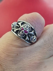 New 925 sterling silver skull Ring Size 11 Red Ruby Eye - Picture 1 of 12