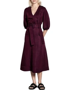 Veronika MaineSize 12 Textured Twill Belted Midi Dress Deep Purple Pockets NWT - Picture 1 of 10