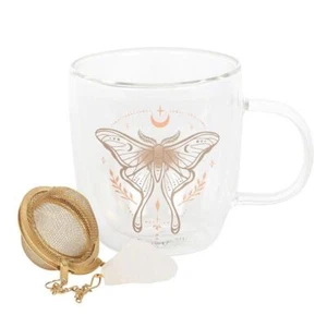 Doppelwandiger Glasbecher Luna Motte mit Kristall Teeei Sieb Haus Geschenk - Bild 1 von 3
