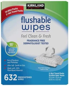 Kirkland Signature Moist Flushable Wipes, 632 Wipes, 632 Count - Picture 1 of 7