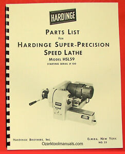 HARDINGE HSL59 High Speed Metal Lathe Parts Manual 0345
