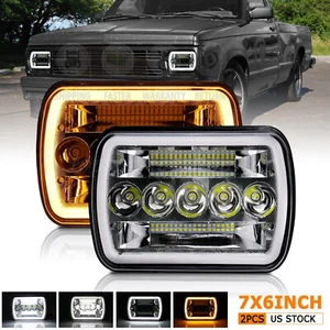Pair 7X6 LED Headlights Hi/Lo DRL Turn Signal For 82-93 Chevy S10 Blazer GMC S15 - Picture 1 of 14