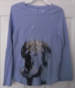 MUDD GIRLS' LONG SLEEVE BLUE THERMAL TEE - ELEPHANT - SIZE 12 - NEW WITH TAGS - Picture 1 of 4