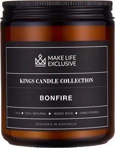 Scented Candles for Men | Bonfire, Mahogany Teakwood Candles Scented | Wood Wick - Picture 1 of 12