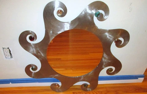 JUDITH EDWARDS DESIGNS BRUSHED STEEL JEWELED SUN MODERN GEOMETRIC WALL MIRROR Cover