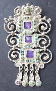 MATL - Silver Amethyst and Turquoise Brooch, circa 1930s-40s - Picture 1 of 5