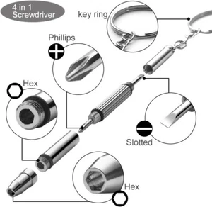 4 in 1 Mini Precision Screwdriver Keyring for Glasses Spectacles Watch Repairs - Picture 1 of 5