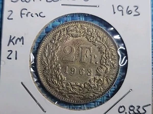 🇨🇭 Switzerland 2 francs 1963  KM-21 Silver .835 Coin 090224-22 - Picture 1 of 2