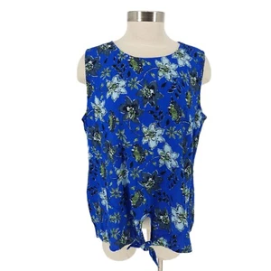 Style & Co Tank Top Cobalt Blue Floral Sleeveless Tie Knot Shirt NWT Womens 2XL - Picture 1 of 10