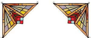 Set of 2 Mission Tiffany Style Stained Glass Corner Window Panel 8" Home Decor - Picture 1 of 5