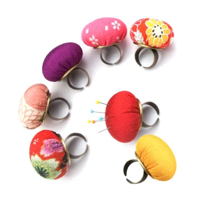 Adjustable Ring Pin Cushion Crafters Floral Pattern Finger Pincushion DIY Sewing - Image 1 of 4