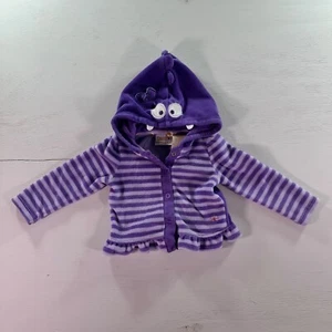 Truly Scrumptious lila gestreift Baby Größe NB Rüschen unten Druckknopf Monster Kapuze - Bild 1 von 4