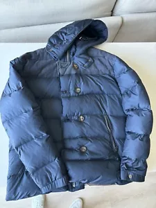 Eleventy Puffer Jacket Suede Details W/ Detachable Hoodie Xl Blue - Picture 1 of 6
