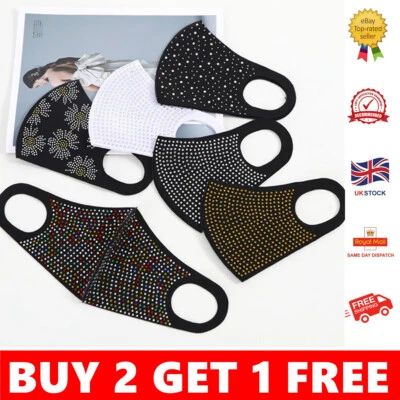 HANDMADE Breathable washable reusable glitter sequin diamante crystal face covering mask