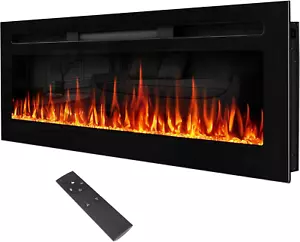 50" Electric Fireplace Recessed & Wall Mounted Heater, Wall Fireplace Inserts, M - Picture 1 of 9