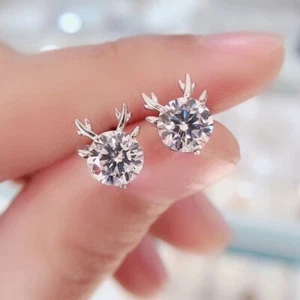 2Ct Round Lab-Created Diamond Solitaire Stud Earrings 14K White Gold Plated - Picture 1 of 10