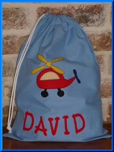 CHILD'S PERSONALISED LIBRARY BAG /TOY BAG - HELICOPTER - - Picture 1 of 3