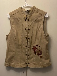christopher &banks, women's, large, denim, embroidered and studded, tan, large s - Picture 1 of 9