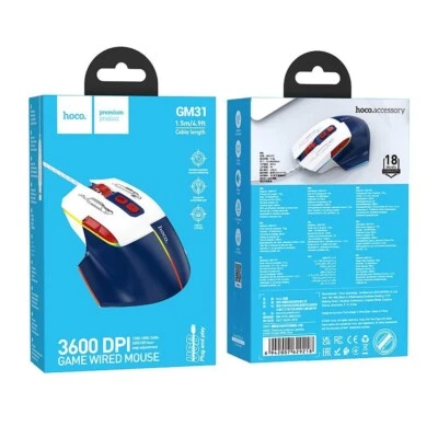 Hoco Original Mouse Gaming Optical Business Gm31 3600 Dpi A Filo Blu Blister - Immagine 1 di 4