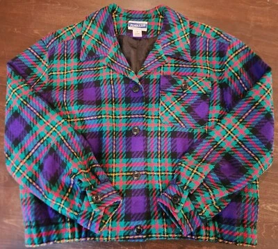 Pendleton Knockabouts Vintage Purple Green Plaid Wool Blazer Women's Size L - Image 1 of 4