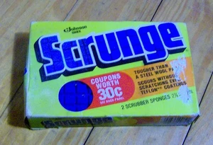 spugna da cucina scrunge vintage anni 70 NON APERTA TAMPONE ABRASIVO prodotto Johnson Wax - Foto 1 di 3