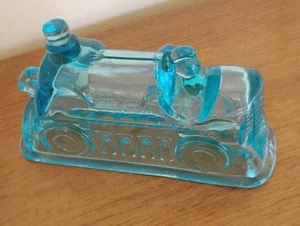 Vintage 1920s Child's  Locomotive Candy Container Aqua Blue Glass - Picture 1 of 7