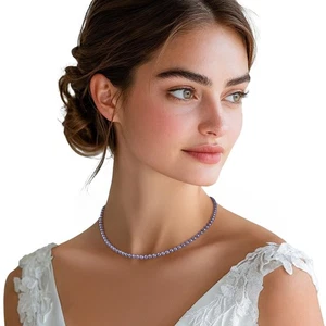 Purple Pearl Necklace Sterling Silver Certified Synthetic Pearls Sustainable - Picture 1 of 7