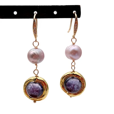 Pendientes de gancho colgantes de cristal de Murano con perlas de patata púrpura cultivada joyería de moda Foto 1 de 4