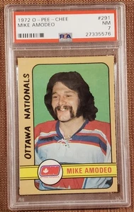 1972 O-Pee-Chee #291 Mike Amodeo Ottawa Nationals Rookie Hockey Card PSA 7 RC - Picture 1 of 3