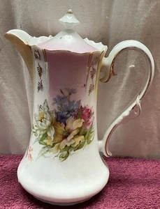 Prussia Unmarked Circle On Bottom Pink With Flowers Teapot 10” - Picture 1 of 5