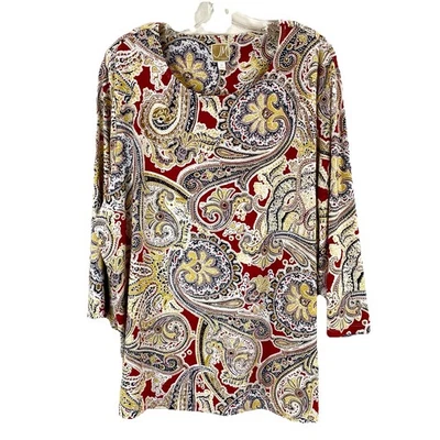JM Collection Womens Plus Size 3X Top 3/4 Sleeve Paisley Knit Blouse Shirt - Image 1 of 4