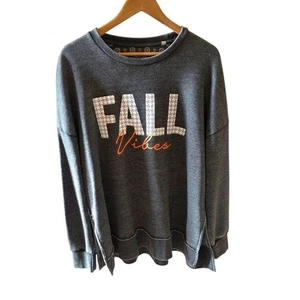 Royce Graphic Gray 'Fall Vibes' Oversized Sweatshirt Womens Size XL Boutique - Picture 1 of 3