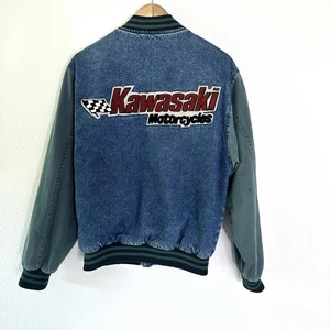 Vintage KAWASAKI racing style denim jacket Varsity Small S - Picture 1 of 14