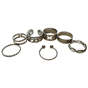 Multi Finger Silver Butterfly Twisted 7 Piece Ring Set Size 4-7.5 - Picture 1 of 5