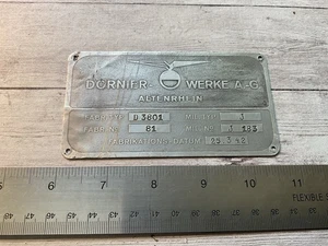 ORIGINAL WWII GERMAN DORNIER AIRCRAFT SPEC DATA NAMENSSCHILD - Bild 1 von 2