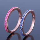 Genuine Rubies Sapphires Two Bands Fashion Solid 14k Rose Gold Fine Ring Set