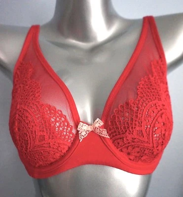Victoria's Secret Body by Victoria Red Crochet Lace Unlined Plunge Demi Bra - Image 1 of 2