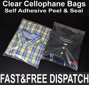 CLEAR CELLOPHANE CELLO BAGS DISPLAY GARMENT SELF ADHESIVE PEEL SEAL PLASTIC OPP - Picture 1 of 1