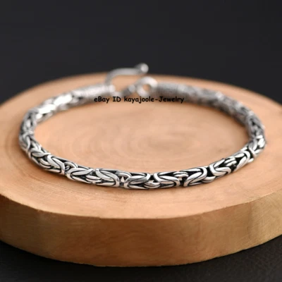 Solid 925 Sterling Silver Chain Unisex 4-6mm Byzantine Link Bracelet 6-9inch All - Image 1 of 4
