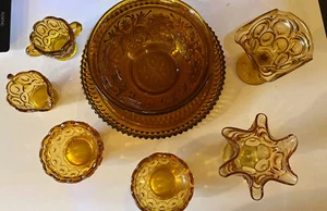 Vintage Amber Brown Bubble Top Glass Set Miscellaneous Pieces - Picture 1 of 11