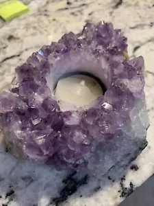 Beautiful! -Amethyst Crystal Tea Light Candle Holder 5.5”L. X 4”W. Never Used. - Picture 1 of 9