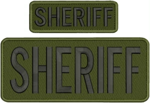 SHERIFF EMBROIDERY PATCH 4X10 & 2X6 HOOK ON BACK  black on od green - Picture 1 of 1