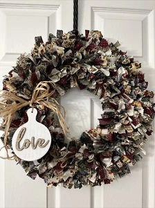 Handgefertigter Flickenkranz 14 Zoll Landhaus Landhaus rustikal bunt "Nellie" NEU - Bild 1 von 7