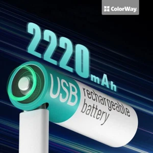 Wiederaufladbare Batterie ColorWay AA USB-C 2200mAh 1,5V (Li-Polymer) (2 Stück) - Bild 1 von 3