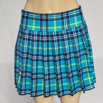 MINI REGULAR Falda Spandex Plisada a Cuadros (Turquesa) Foto 1 de 4