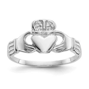 14k White Gold Polished Claddagh Ring Size 6 for Women 1.36gm - Picture 1 of 6