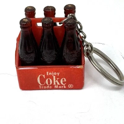 Coca-Cola Keychain Vintage Plastic Mini Bottle Red Carton 6-Pack Plastic 1970s - Image 1 of 4