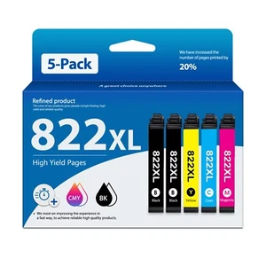 FADSOON® 822XL Ink Cartridges 5-Pack Compatible for Epson WF-3820, WF-4820 - Picture 1 of 10