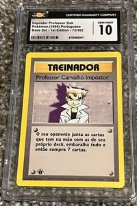1999 Pokémon Impostor Professor Oak 73/102 1st Edition Portuguese CGC 10 Pop 1 - Picture 1 of 2