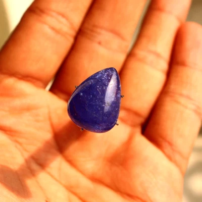 Certified 19.64 Cts Natural Tanzanite Untreated Pear Cabochon Top Grade Gemstone - Image 1 of 4